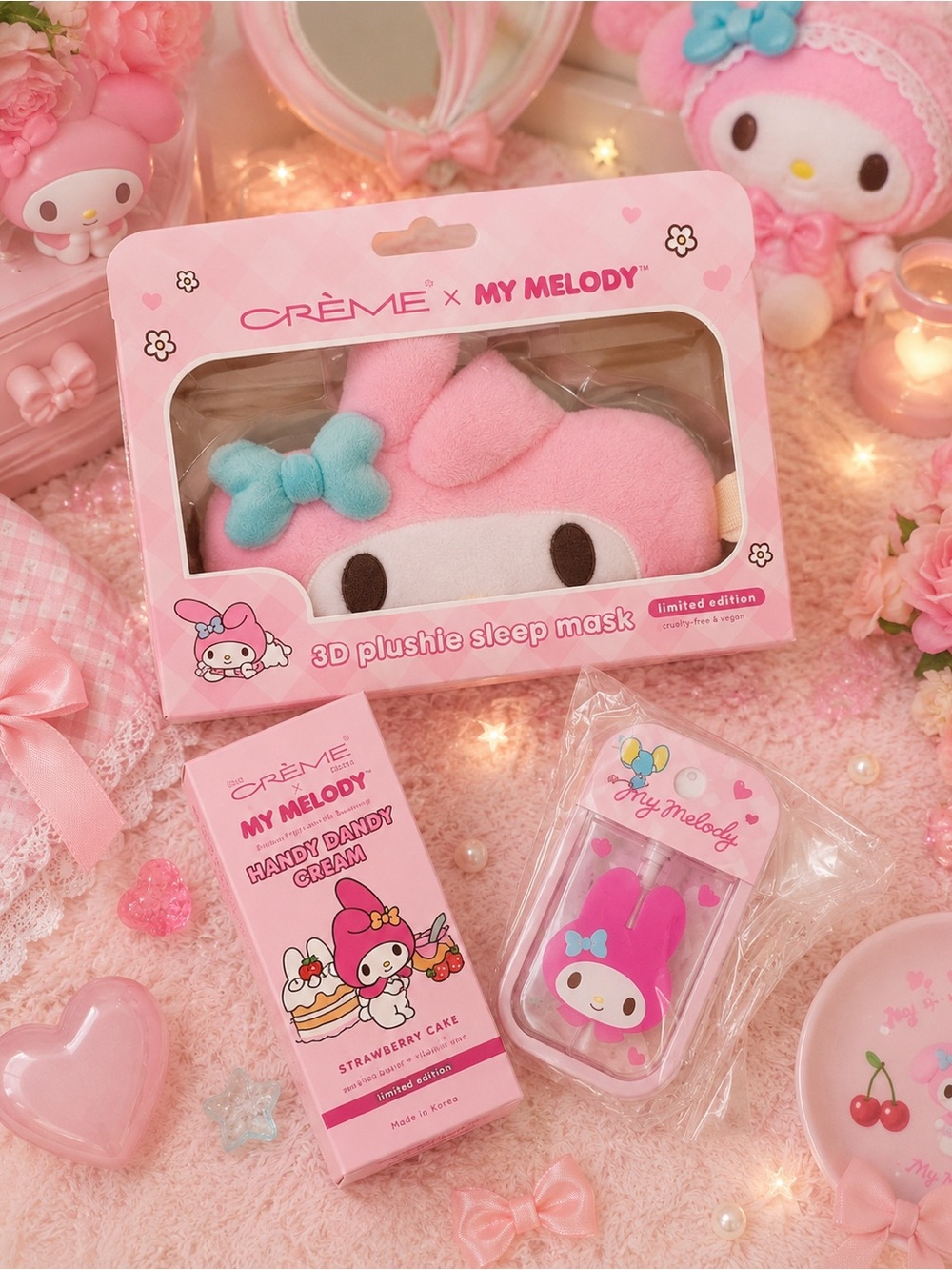 My Melody × The Crème Shop Sleep Mask + Hand Cream + Refillable Bottle Set